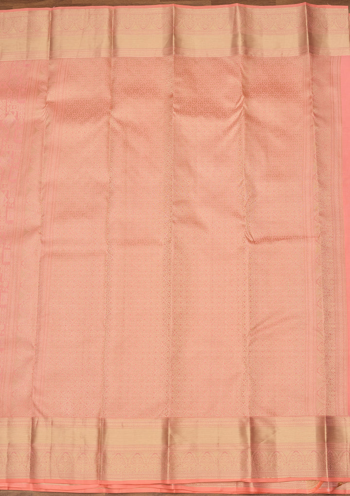 Peach Zariwork (Gold) Silk Saree