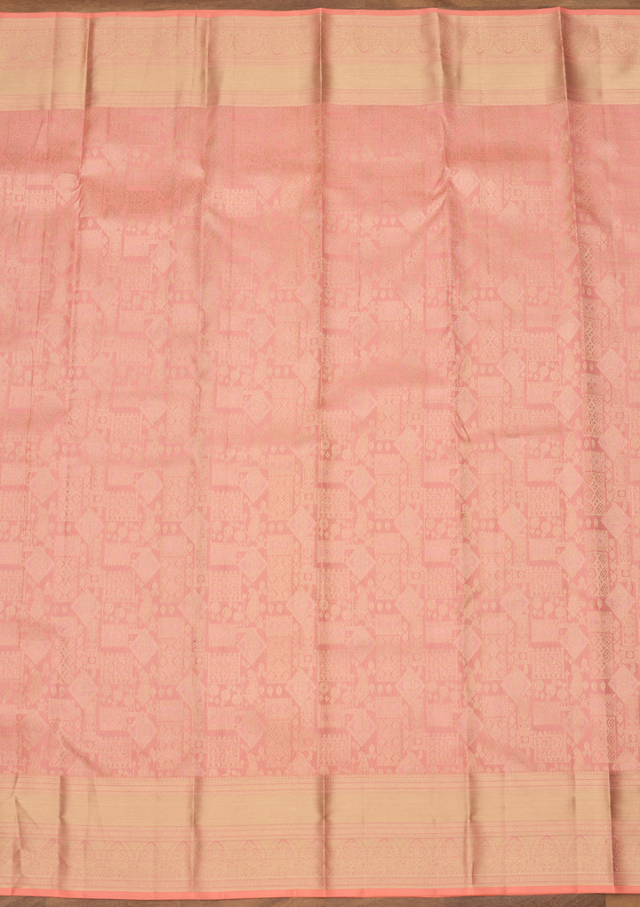 Peach Zariwork (Gold) Silk Saree