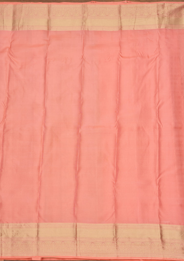 Peach Zariwork (Gold) Silk Saree