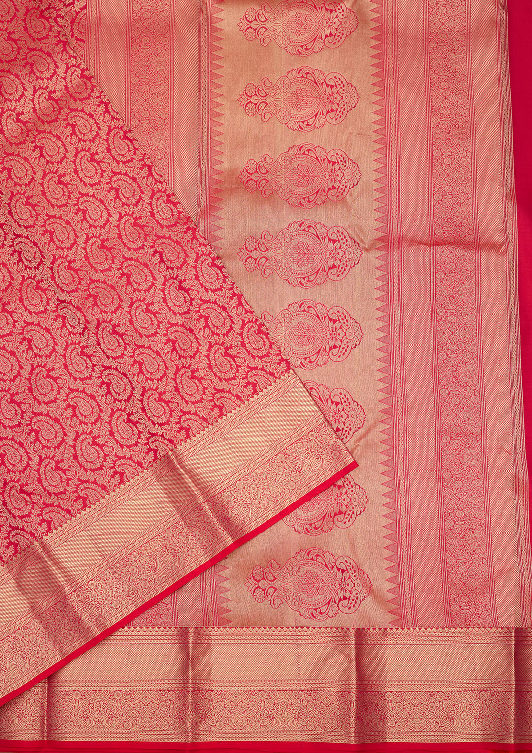Rani Pink Silk Jaal Gold Zariwork Saree With Matching Blouse Piece