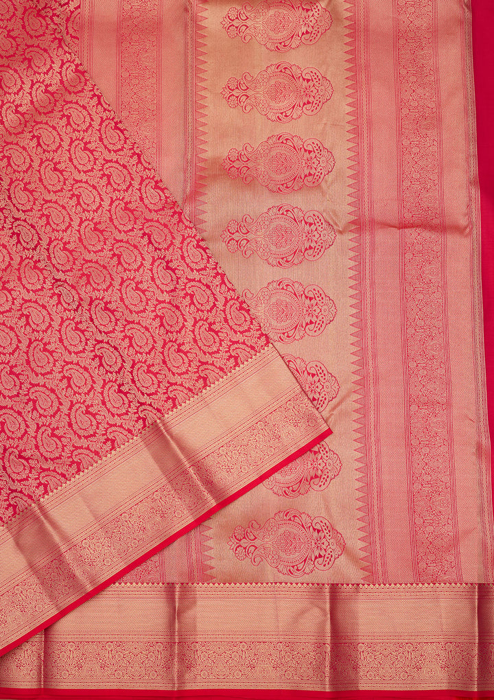 Rani Pink Silk Jaal Gold Zariwork Saree With Matching Blouse Piece