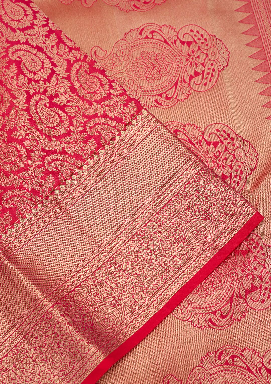 Rani Pink Silk Jaal Gold Zariwork Saree With Matching Blouse Piece