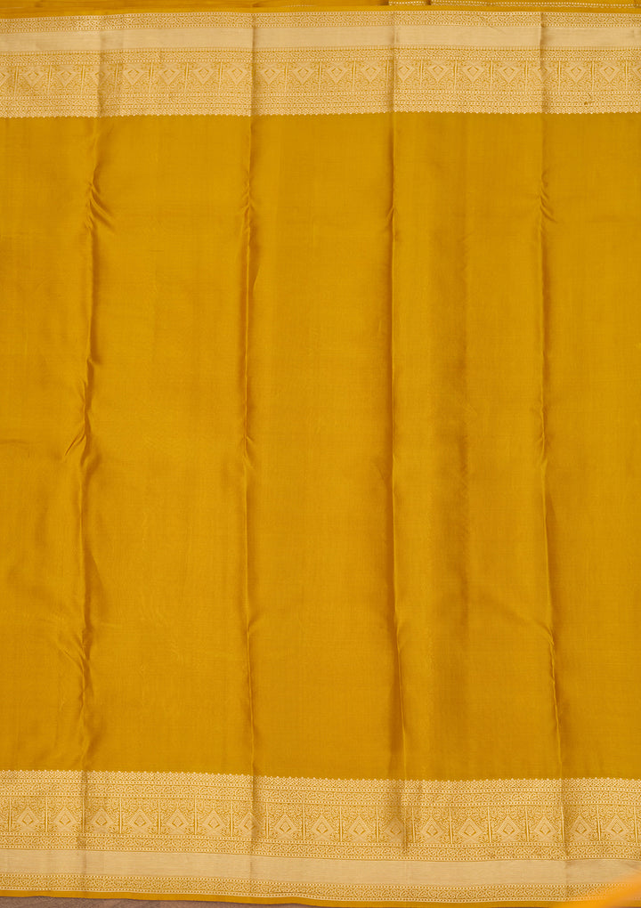 Mustard Yellow Silk Jaal Saree With Matching Blouse Piece