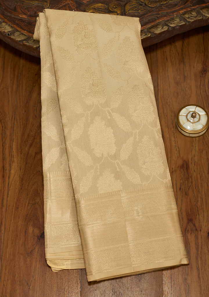 Beige Zariwork (Gold) Silk Saree