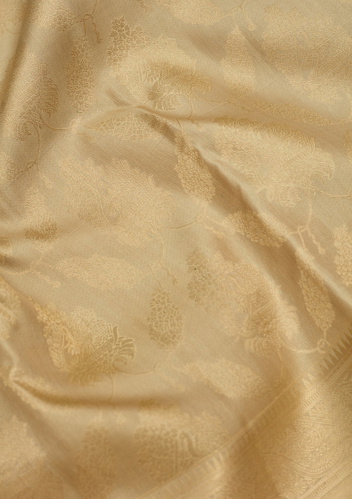 Beige Zariwork (Gold) Silk Saree