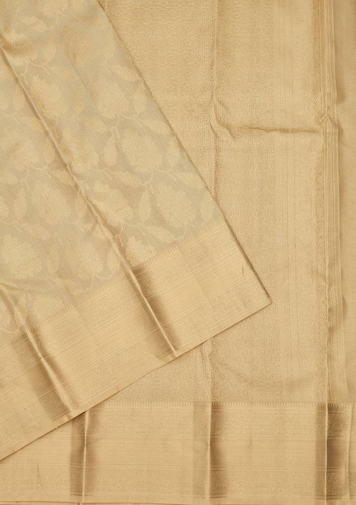 Beige Zariwork (Gold) Silk Saree