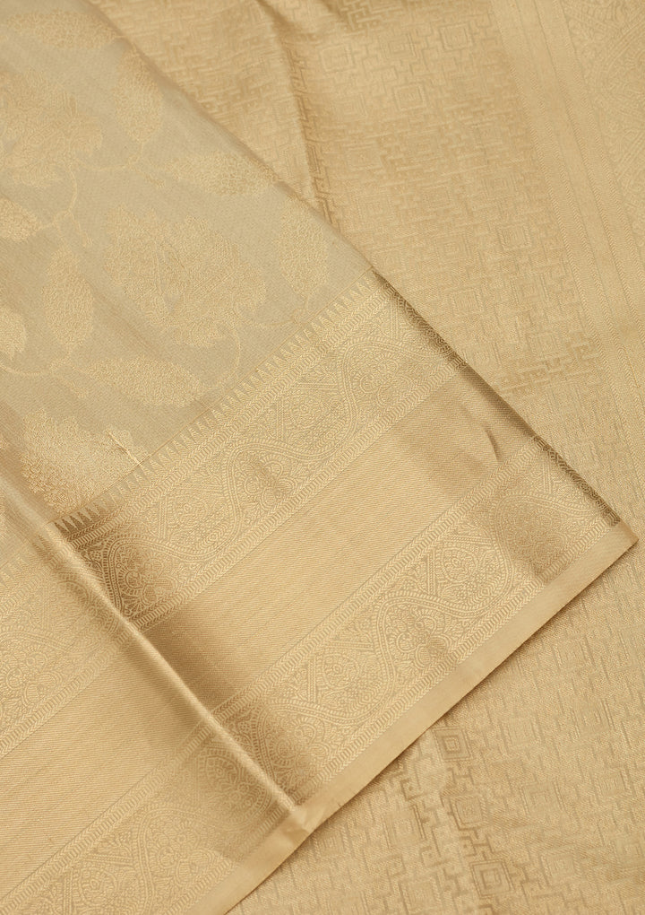 Beige Zariwork (Gold) Silk Saree
