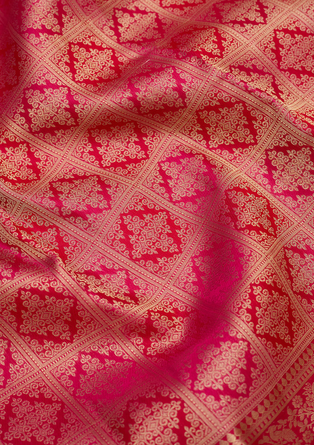 Rani Pink Silk Jaal Gold Zariwork Saree With Matching Blouse Piece