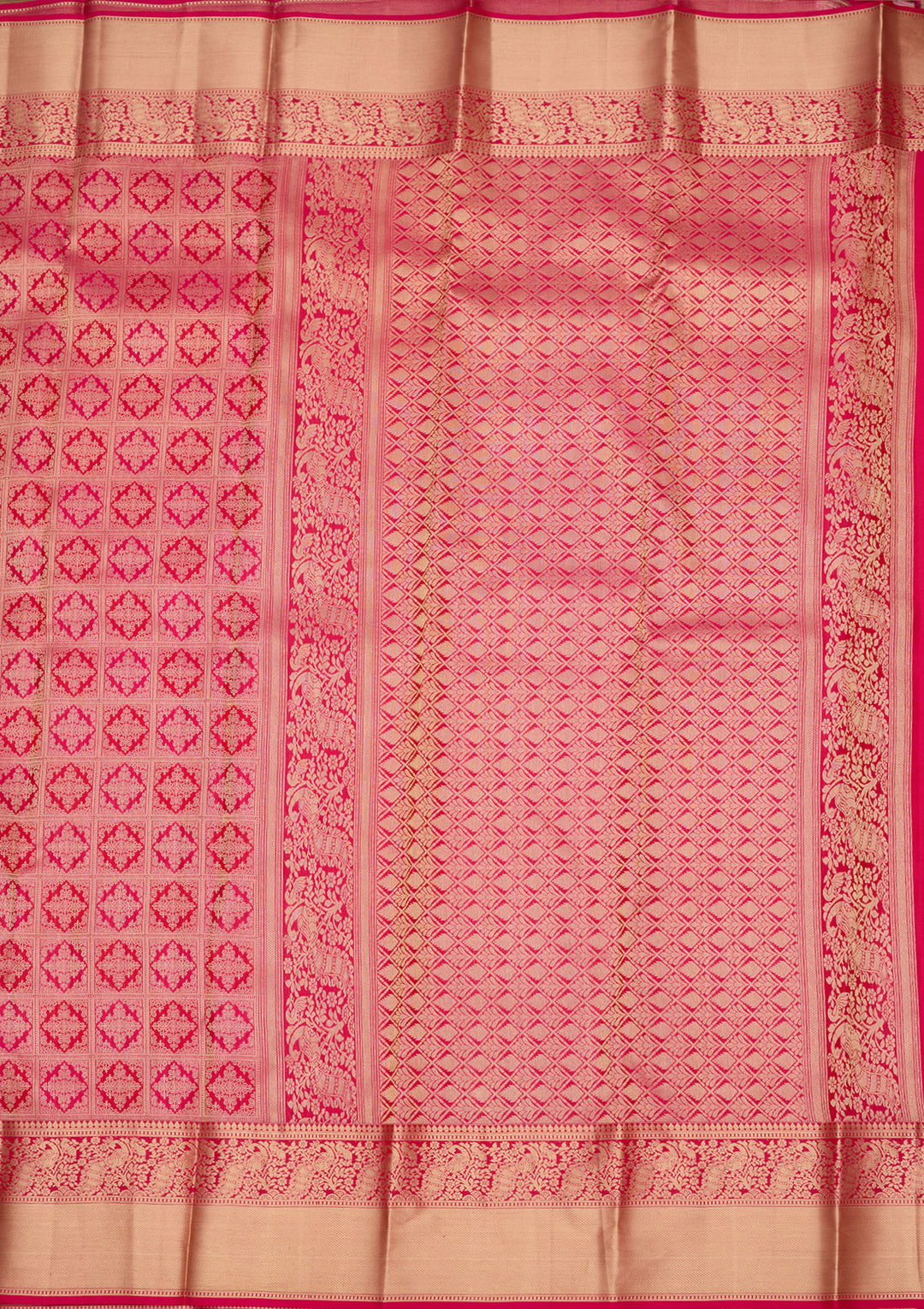 Rani Pink Silk Jaal Gold Zariwork Saree With Matching Blouse Piece