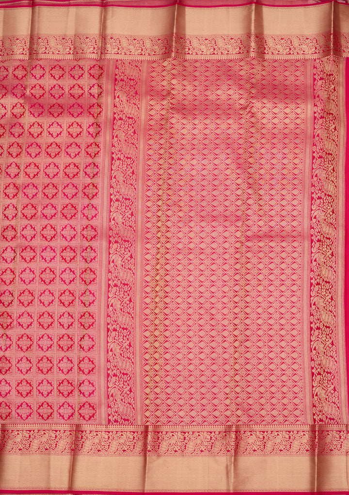 Rani Pink Silk Jaal Gold Zariwork Saree With Matching Blouse Piece