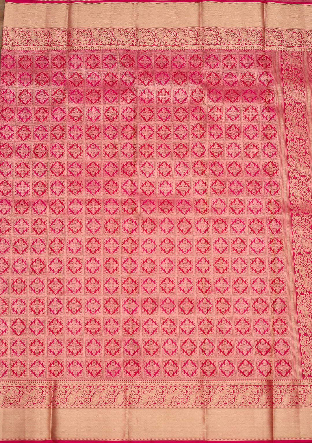 Rani Pink Silk Jaal Gold Zariwork Saree With Matching Blouse Piece