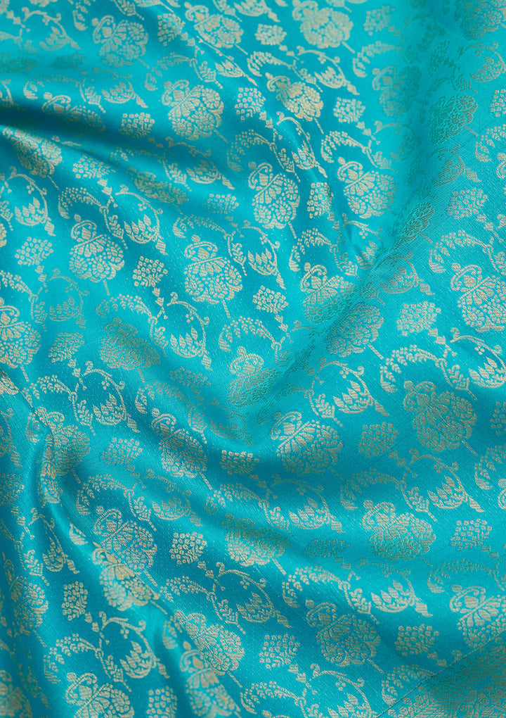 Blue Silk Jaal Gold Zariwork Saree With Matching Blouse Piece