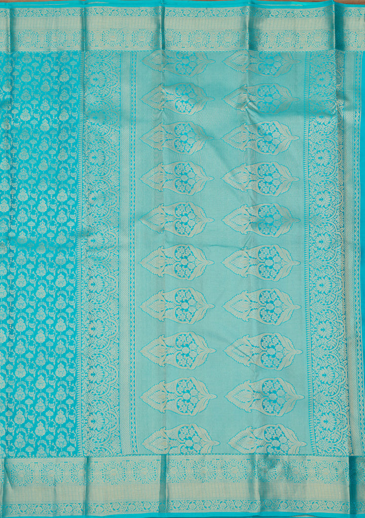 Blue Silk Jaal Gold Zariwork Saree With Matching Blouse Piece