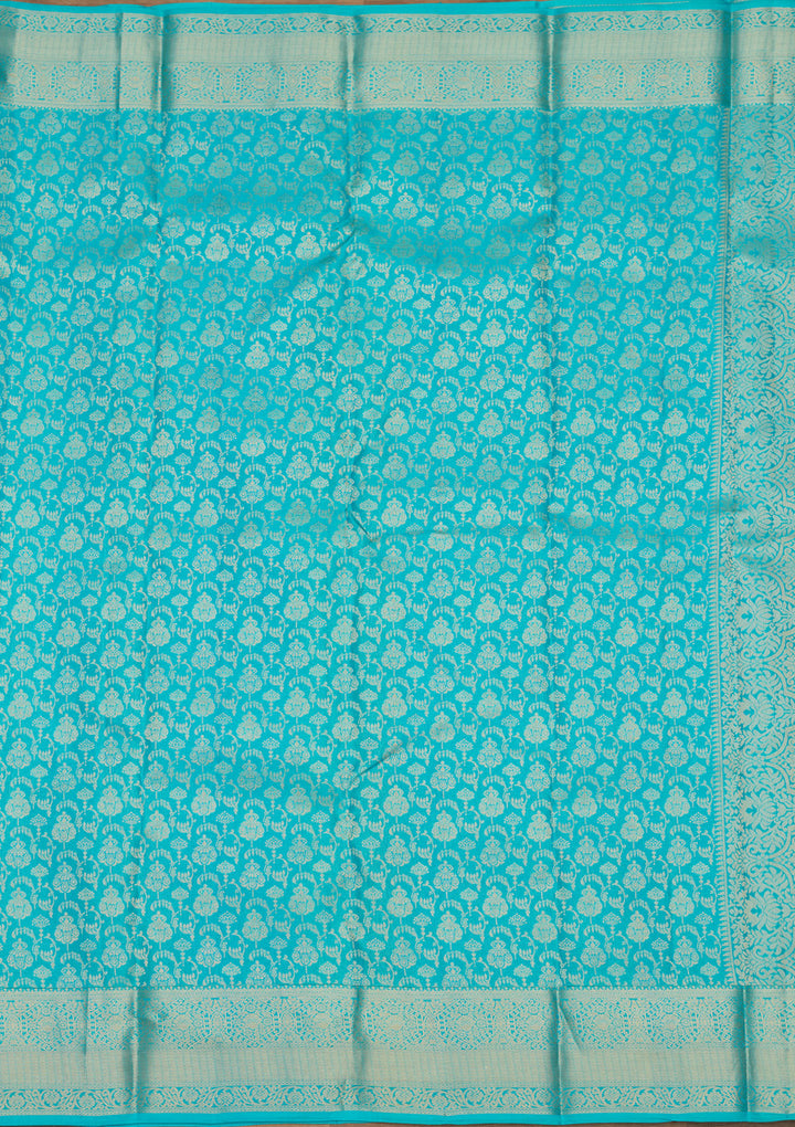 Blue Silk Jaal Gold Zariwork Saree With Matching Blouse Piece