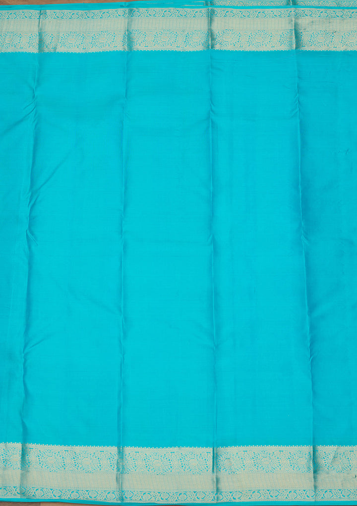 Blue Silk Jaal Gold Zariwork Saree With Matching Blouse Piece