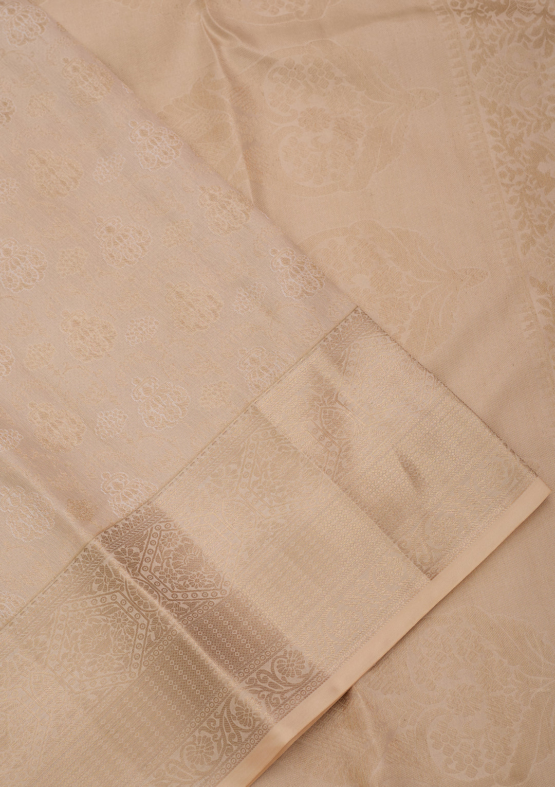 Cream Silk Jaal Gold Zariwork Saree With Matching Blouse Piece