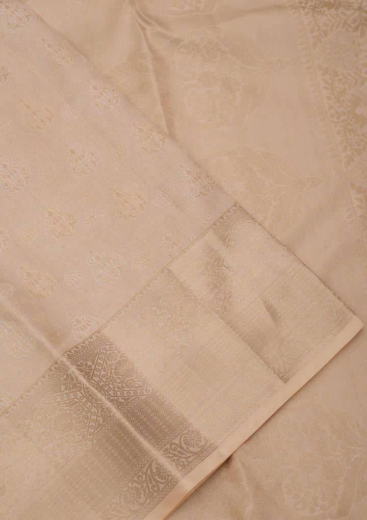 Cream Silk Jaal Gold Zariwork Saree With Matching Blouse Piece