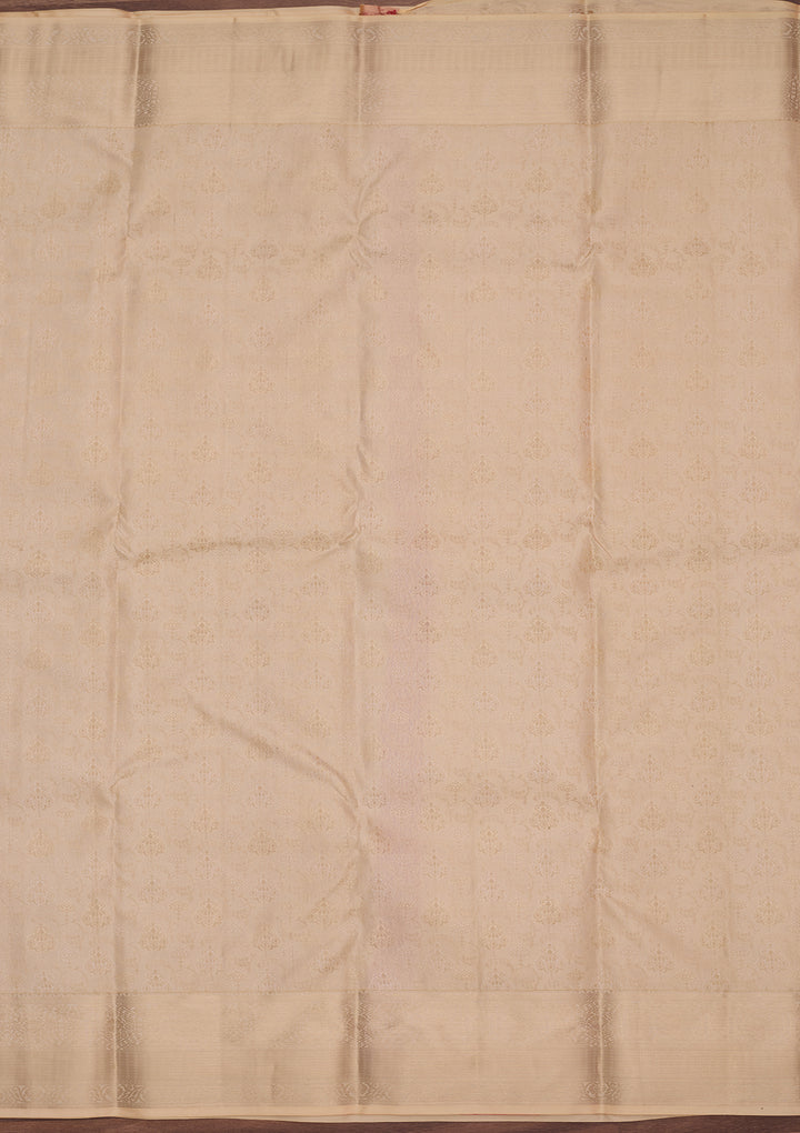 Cream Silk Jaal Gold Zariwork Saree With Matching Blouse Piece