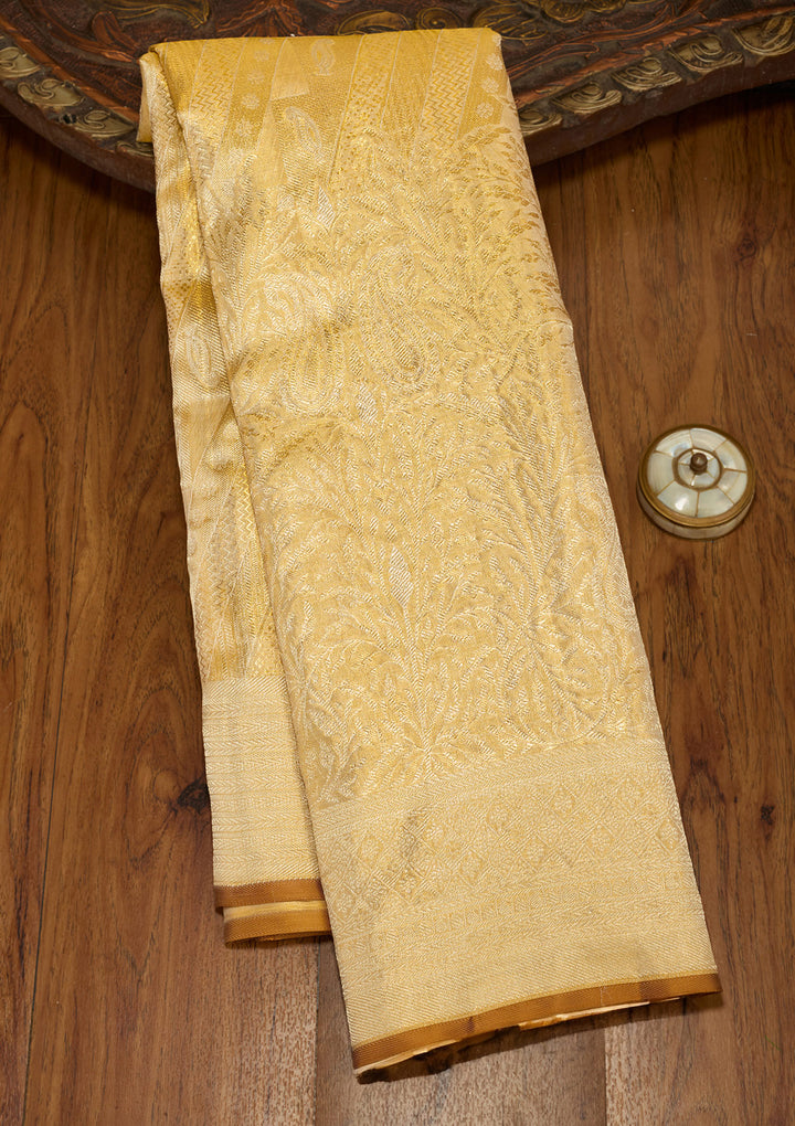 Gold Silk Jaal Gold Zariwork Saree With Matching Blouse Piece