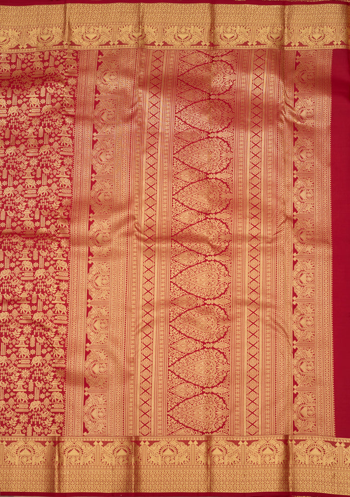 Dark Maroon Silk Jaal Saree With Matching Blouse Piece