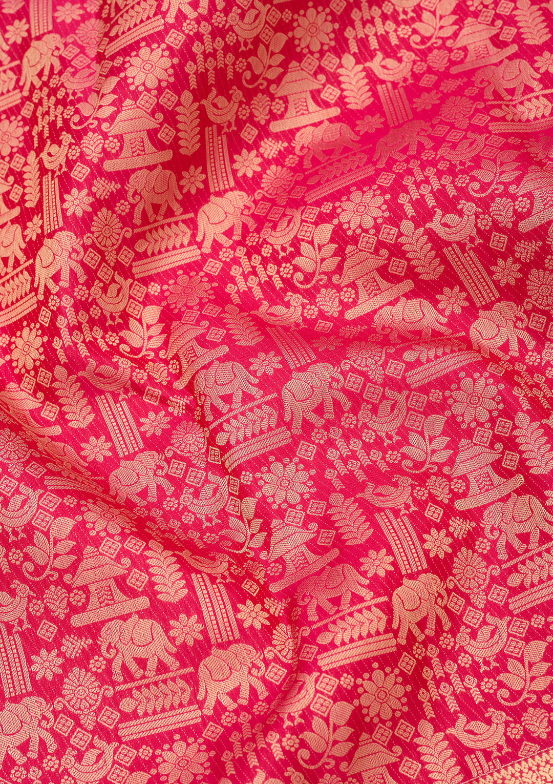 Rani Pink Silk Jaal Gold Zariwork Saree With Matching Blouse Piece