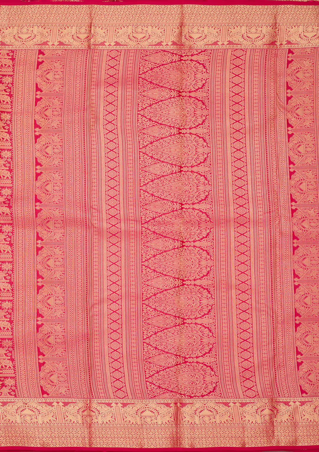 Rani Pink Silk Jaal Gold Zariwork Saree With Matching Blouse Piece