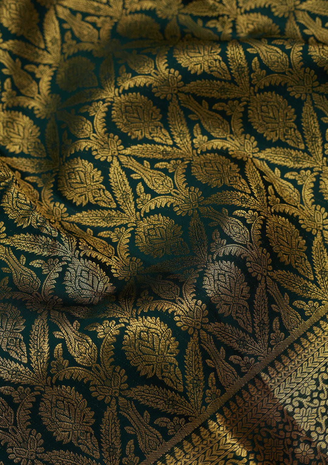 Bottle Green Silk Jaal Gold Zariwork Saree With Matching Blouse Piece