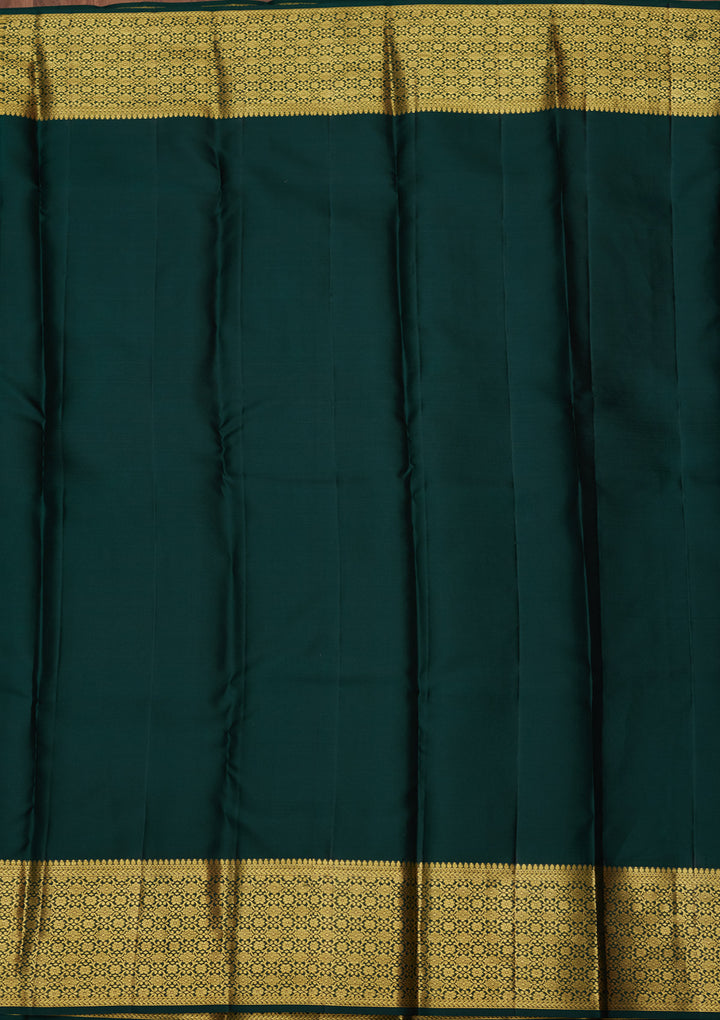 Bottle Green Silk Jaal Gold Zariwork Saree With Matching Blouse Piece