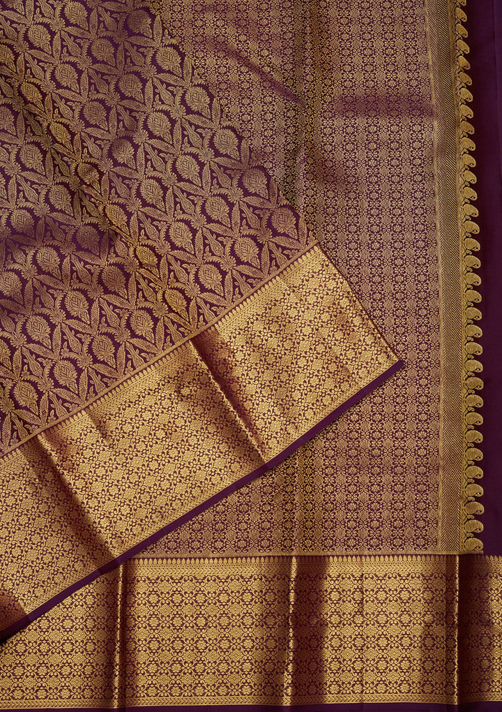 Purple Silk Jaal Gold Zariwork Saree With Matching Blouse Piece