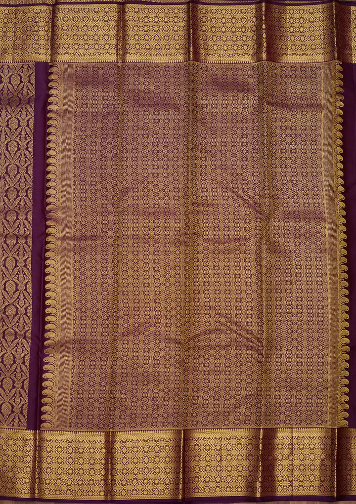 Purple Silk Jaal Gold Zariwork Saree With Matching Blouse Piece