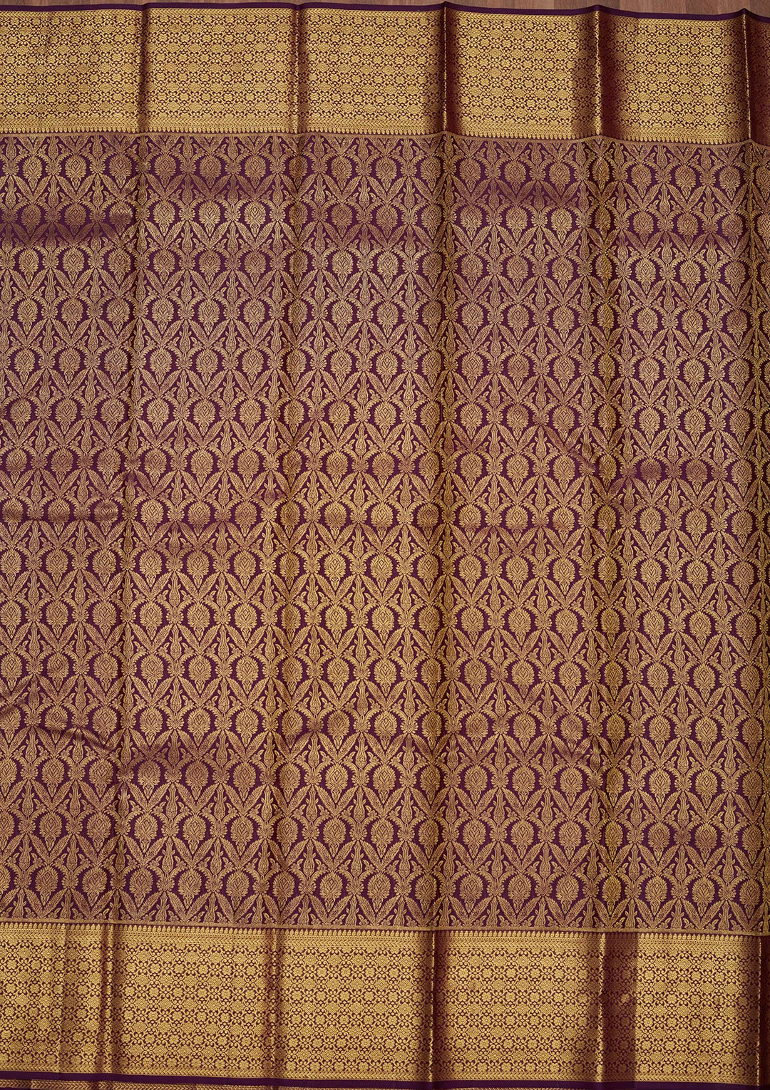 Purple Silk Jaal Gold Zariwork Saree With Matching Blouse Piece