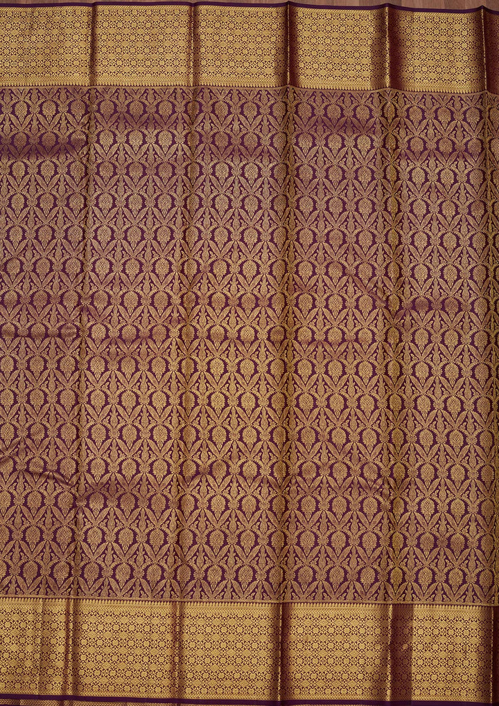 Purple Silk Jaal Gold Zariwork Saree With Matching Blouse Piece