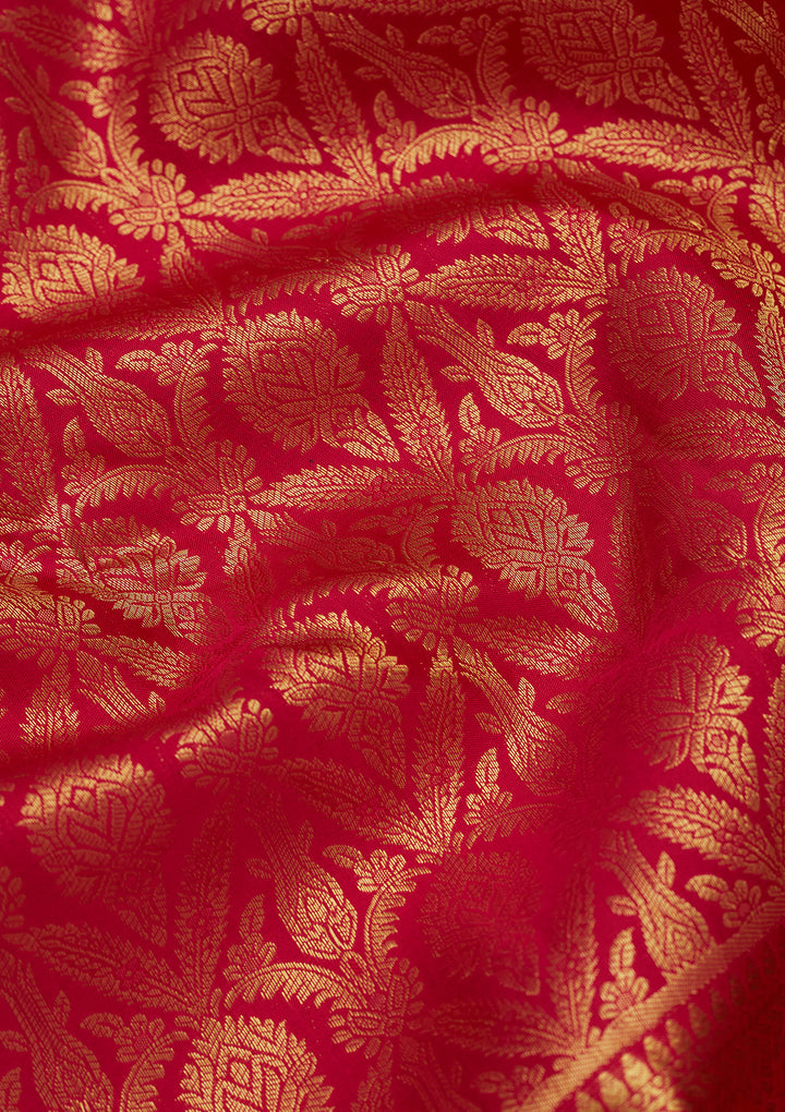 Rani Pink Silk Jaal Gold Zariwork Saree With Matching Blouse Piece