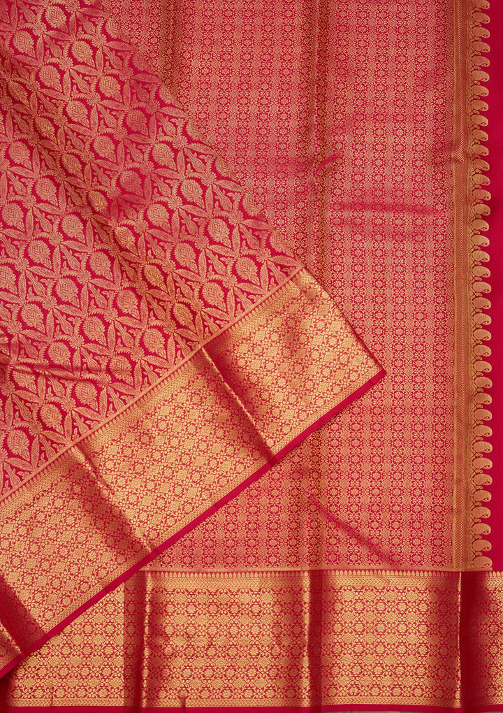 Rani Pink Silk Jaal Gold Zariwork Saree With Matching Blouse Piece