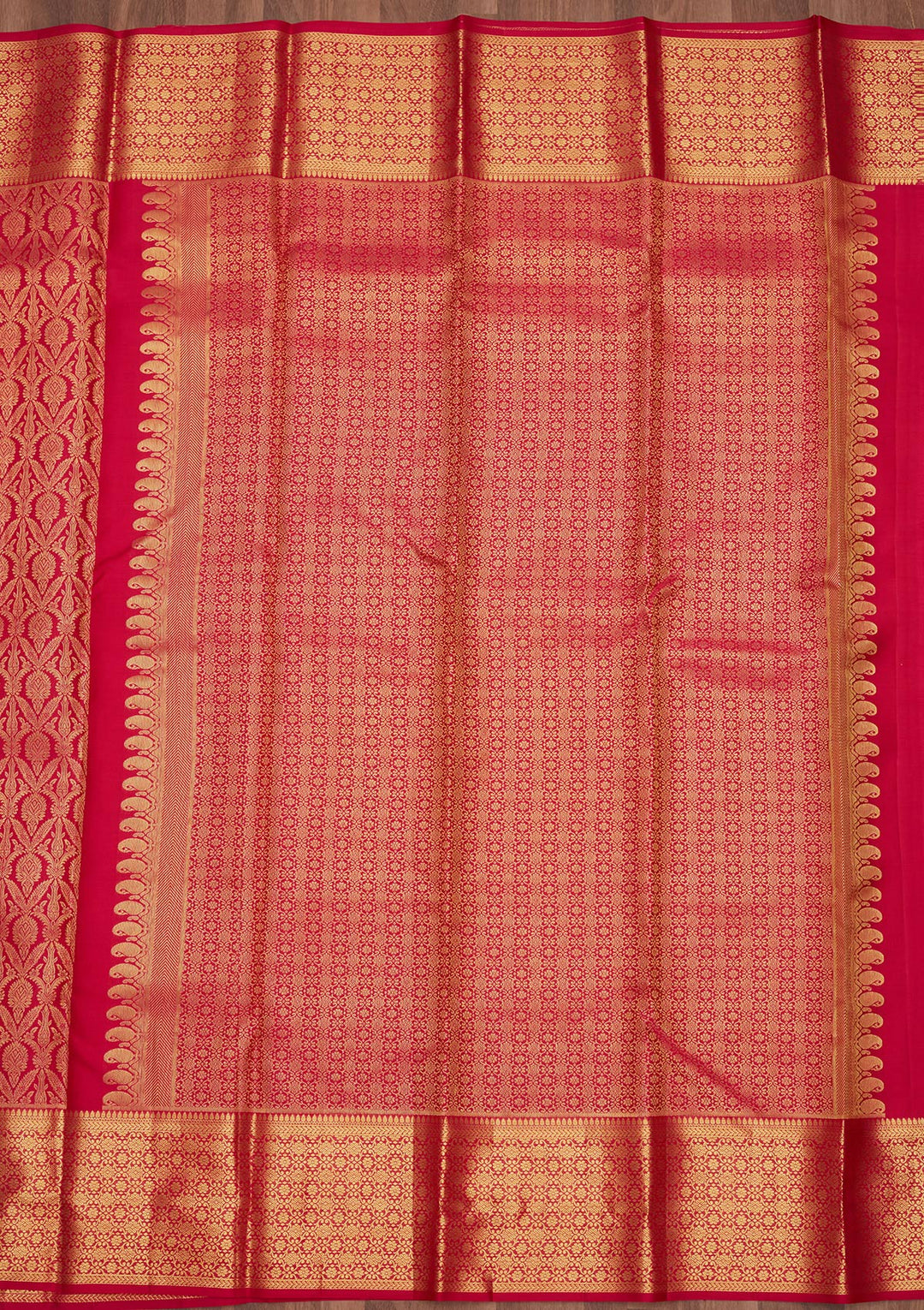 Rani Pink Silk Jaal Gold Zariwork Saree With Matching Blouse Piece