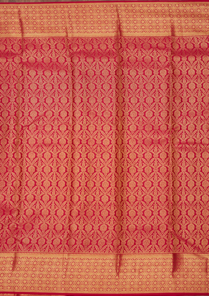 Rani Pink Silk Jaal Gold Zariwork Saree With Matching Blouse Piece