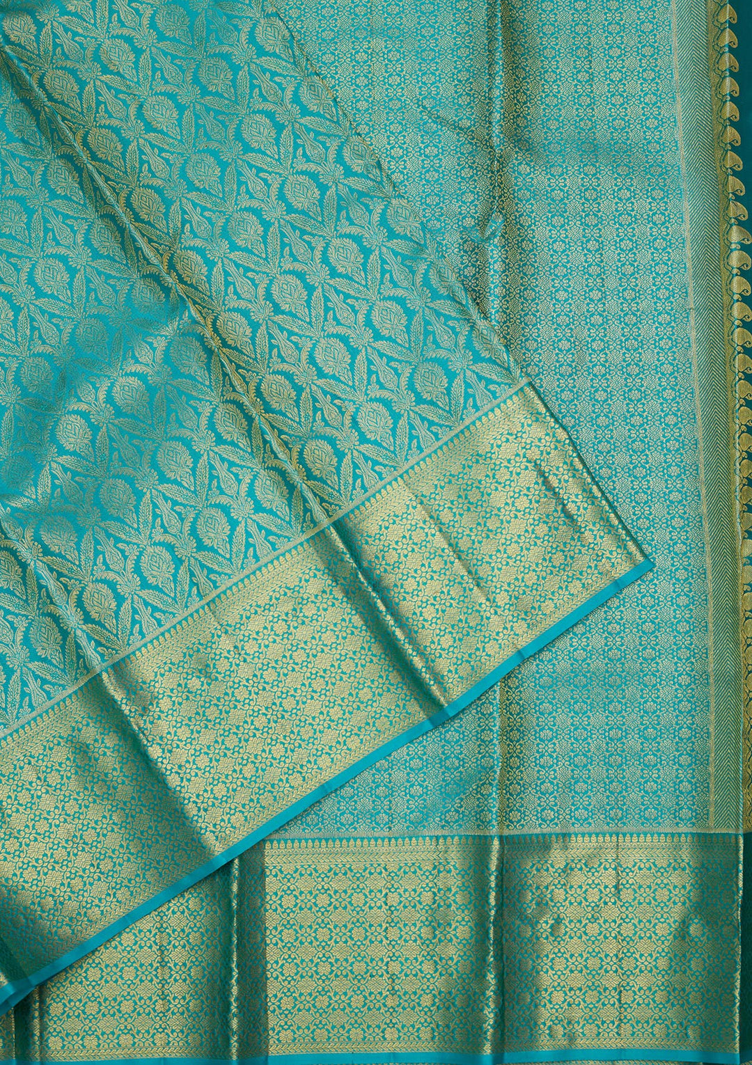 Sky Blue Silk Jaal Gold Zariwork Saree With Matching Blouse Piece