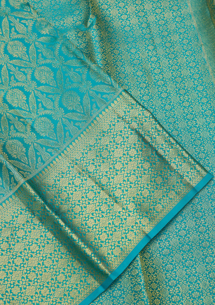 Sky Blue Silk Jaal Gold Zariwork Saree With Matching Blouse Piece