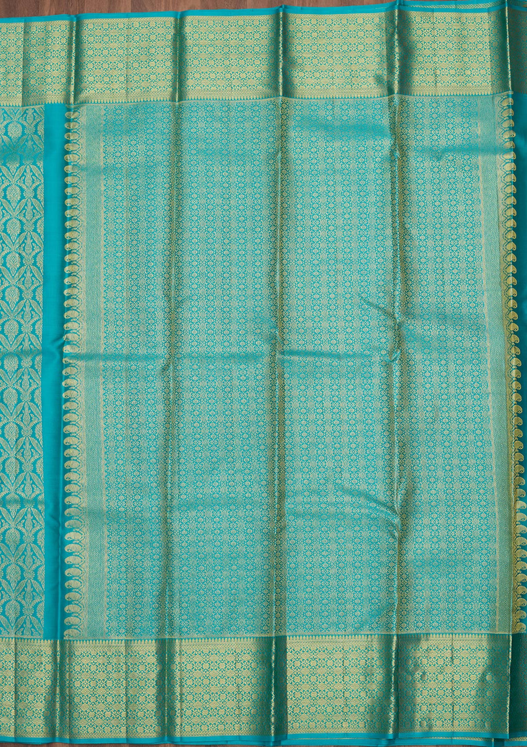 Sky Blue Silk Jaal Gold Zariwork Saree With Matching Blouse Piece