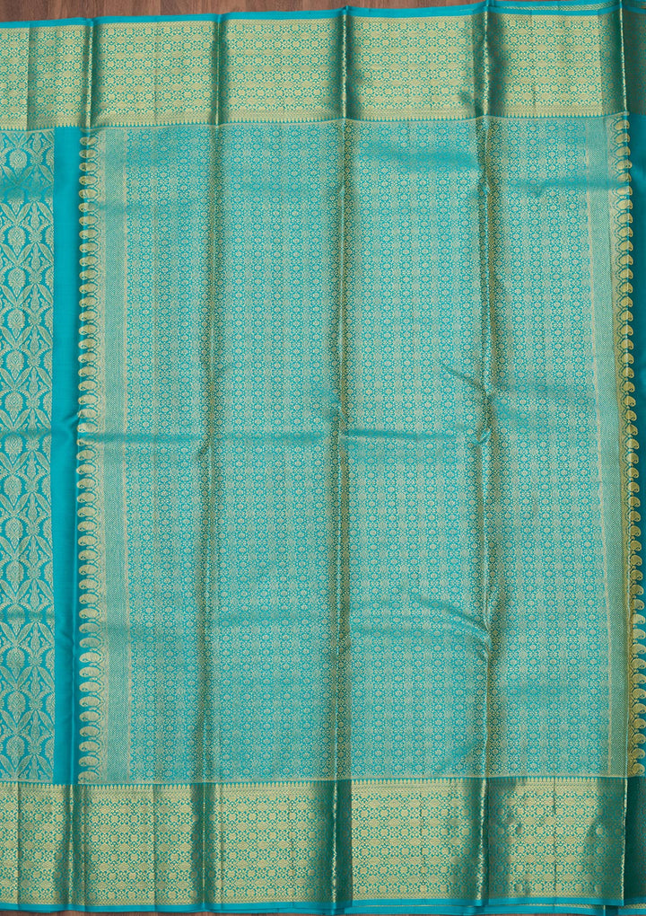 Sky Blue Silk Jaal Gold Zariwork Saree With Matching Blouse Piece