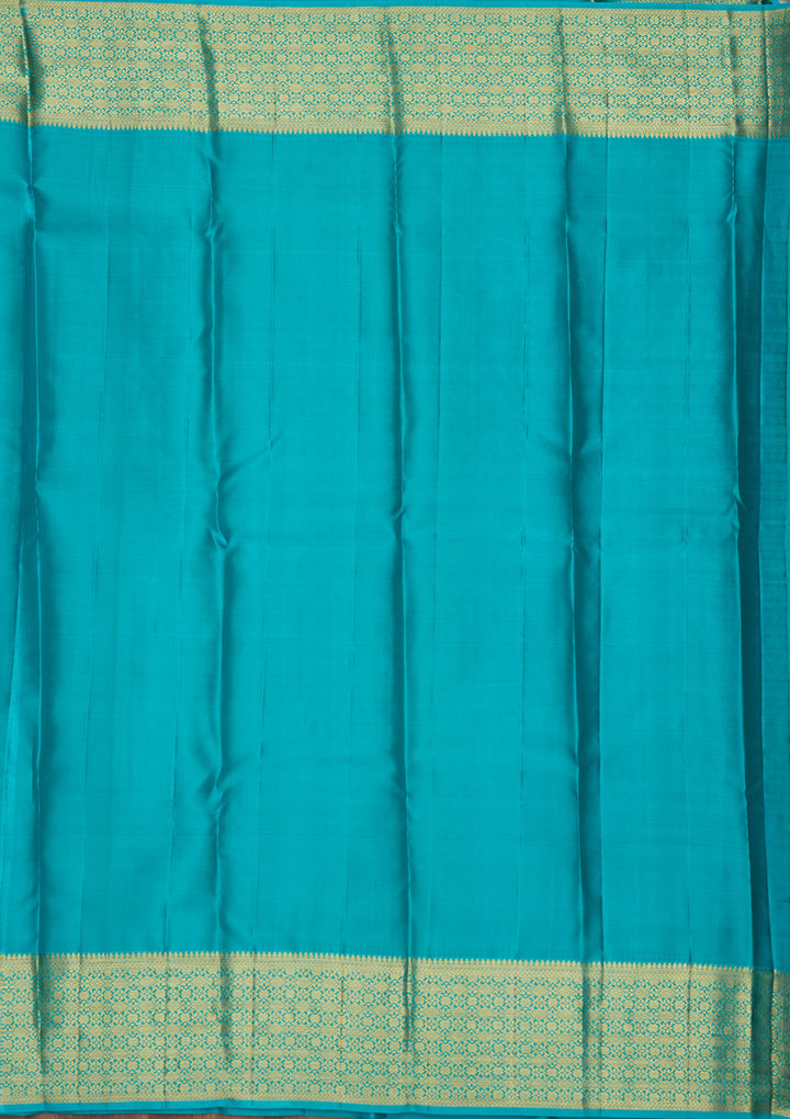 Sky Blue Silk Jaal Gold Zariwork Saree With Matching Blouse Piece