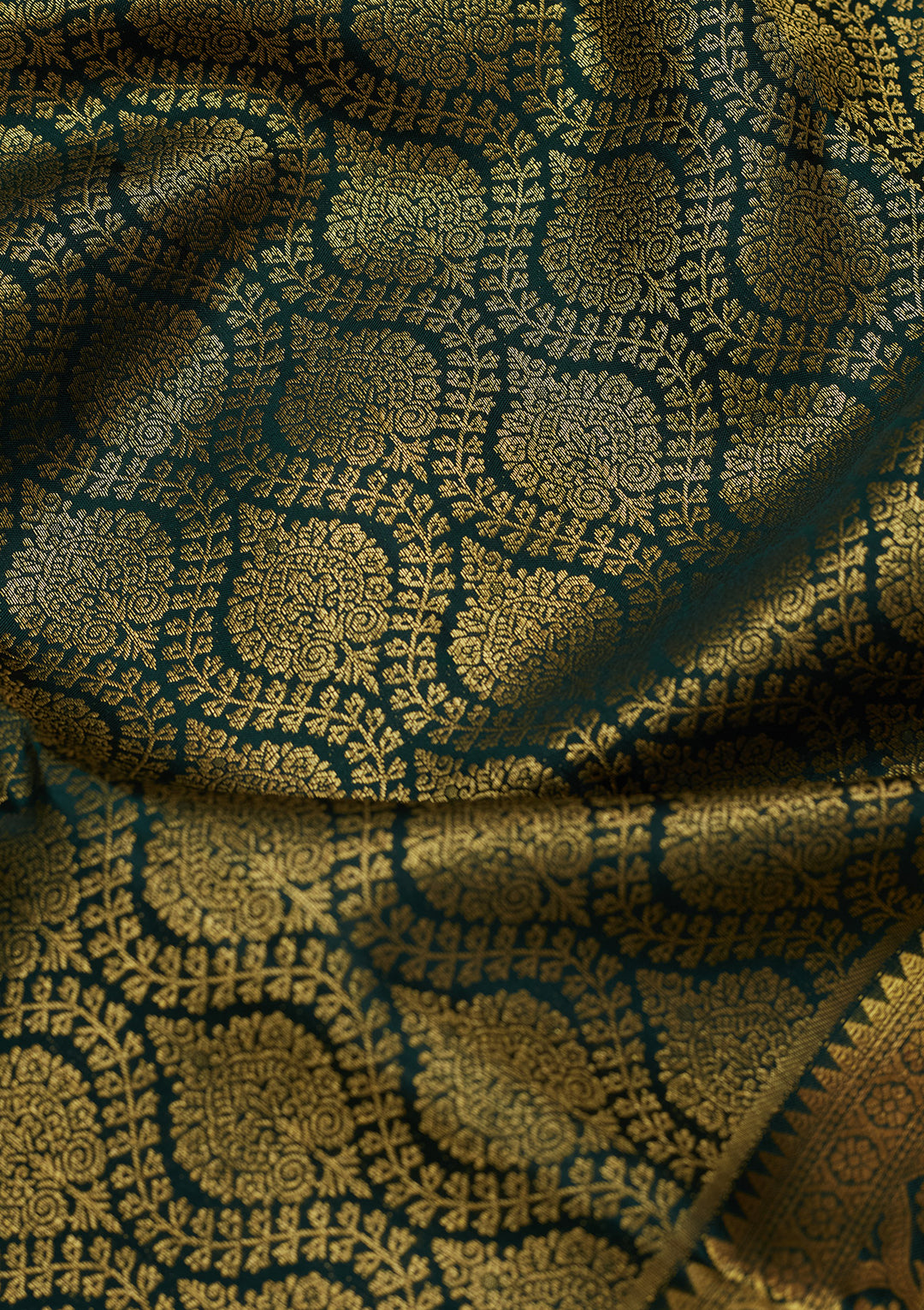 Bottle Green Silk Jaal Gold Zariwork Saree With Matching Blouse Piece