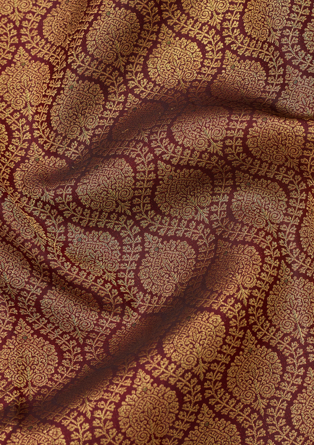 Dark Maroon Silk Jaal Gold Zariwork Saree With Matching Blouse Piece