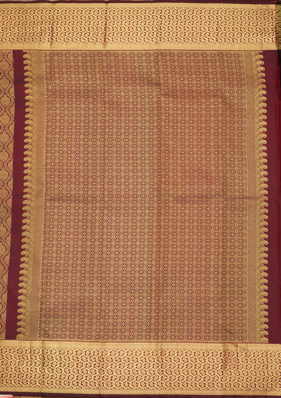 Dark Maroon Silk Jaal Gold Zariwork Saree With Matching Blouse Piece