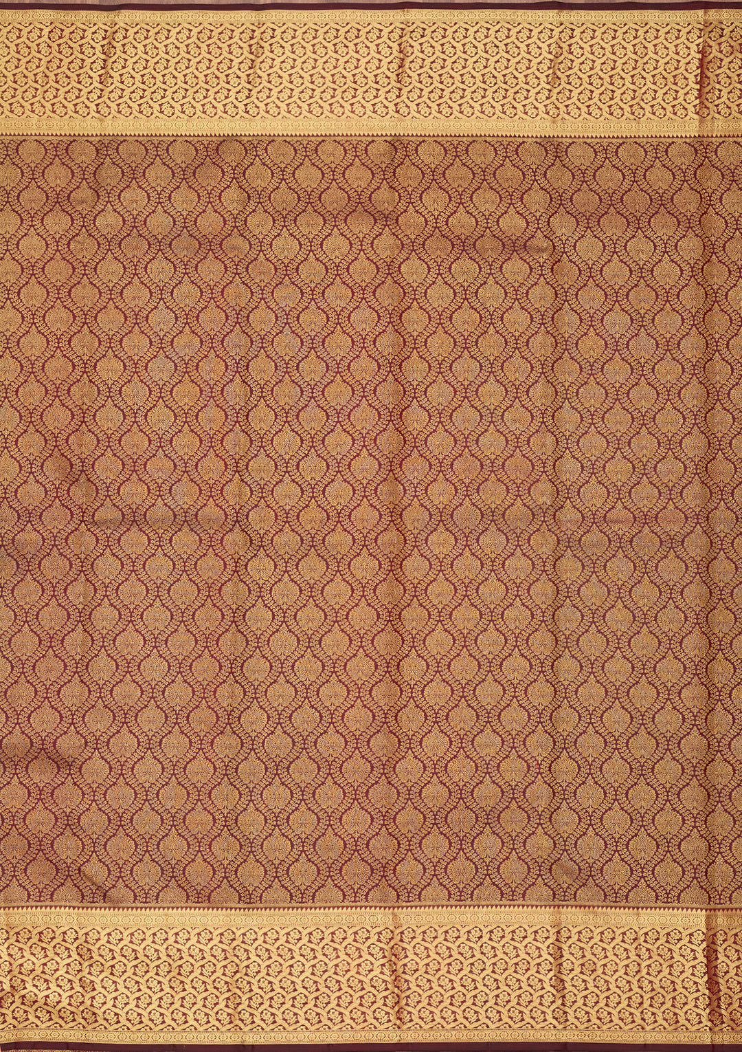 Dark Maroon Silk Jaal Gold Zariwork Saree With Matching Blouse Piece