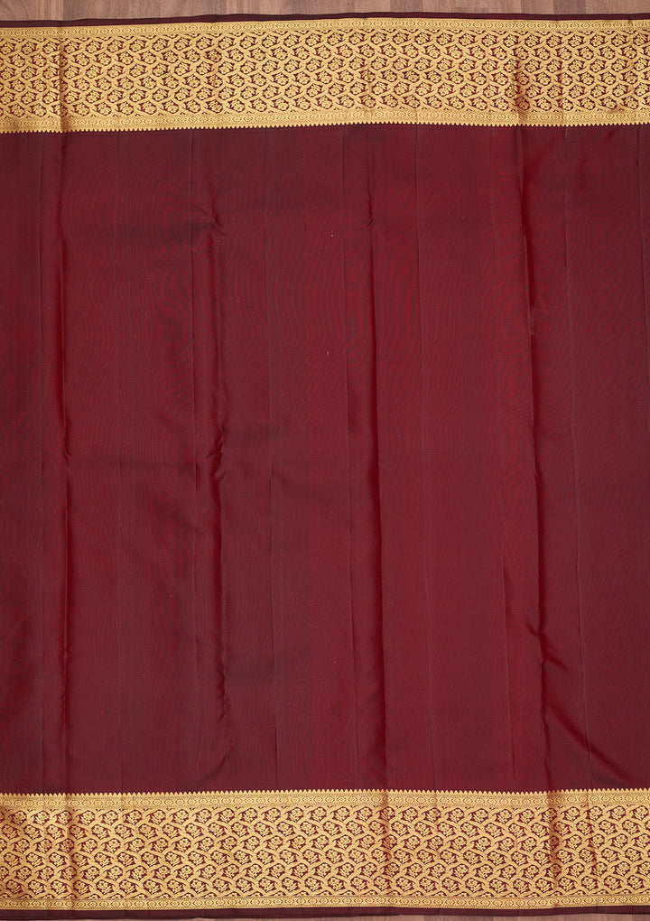 Dark Maroon Silk Jaal Gold Zariwork Saree With Matching Blouse Piece