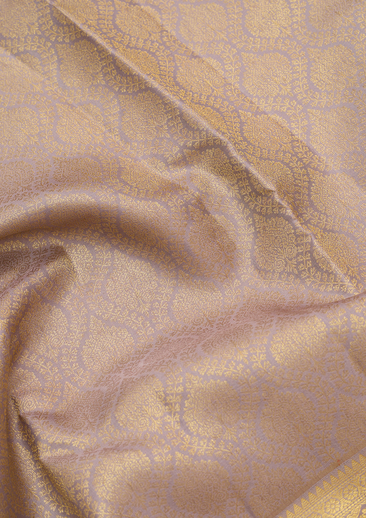 Light Grey Pure Silk Jaal Saree With Matching Blouse Piece