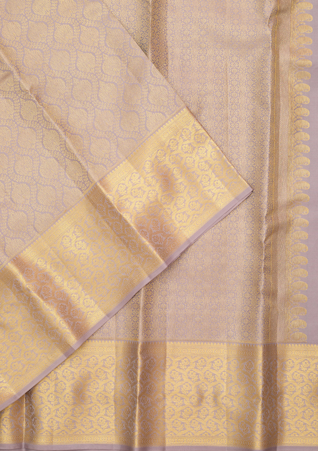 Light Grey Pure Silk Jaal Saree With Matching Blouse Piece