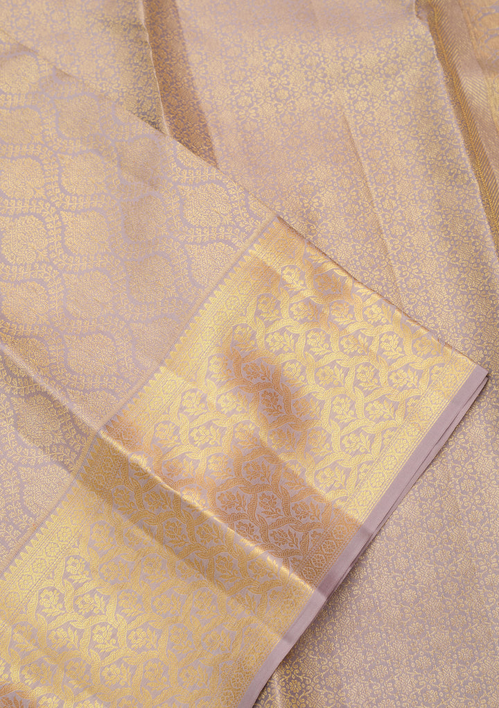 Light Grey Pure Silk Jaal Saree With Matching Blouse Piece