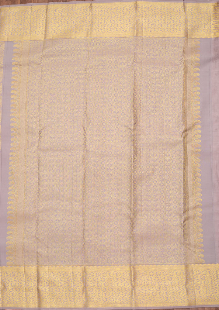 Light Grey Pure Silk Jaal Saree With Matching Blouse Piece